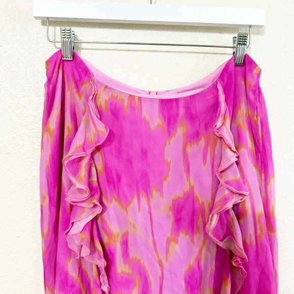 The Wolf Gang Rhapsody Maxi Skirt Candy Haze Frilly High Slit Hot Pink Floral - Picture 7 of 13